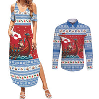Greenland Viking Santa Christmas Couples Matching Summer Maxi Dress and Long Sleeve Button Shirt Funny Reindeer Norse Xmas - Wonder Print Shop