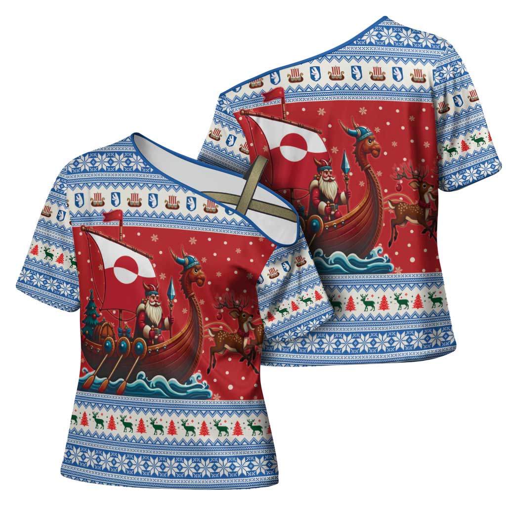 Greenland Viking Santa Christmas Cross Shoulder Shirt Funny Reindeer Norse Xmas - Wonder Print Shop