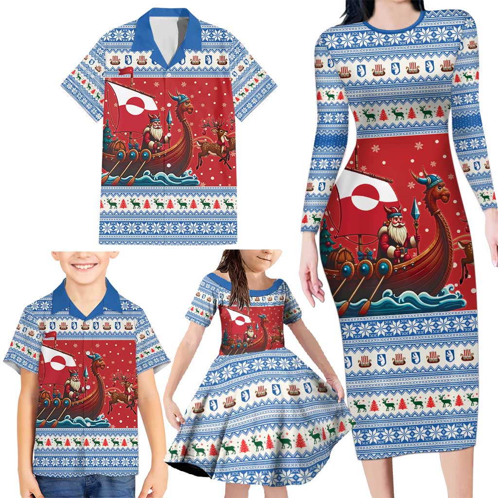Greenland Viking Santa Christmas Family Matching Long Sleeve Bodycon Dress and Hawaiian Shirt Funny Reindeer Norse Xmas - Wonder Print Shop