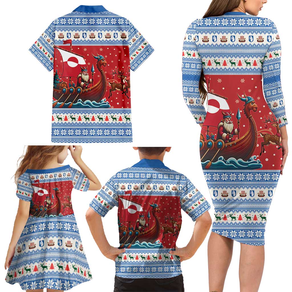 Greenland Viking Santa Christmas Family Matching Long Sleeve Bodycon Dress and Hawaiian Shirt Funny Reindeer Norse Xmas - Wonder Print Shop