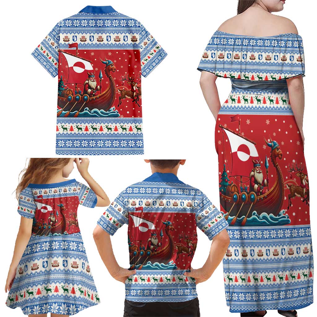 Greenland Viking Santa Christmas Family Matching Off Shoulder Maxi Dress and Hawaiian Shirt Funny Reindeer Norse Xmas - Wonder Print Shop