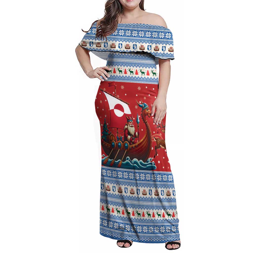 Greenland Viking Santa Christmas Family Matching Off Shoulder Maxi Dress and Hawaiian Shirt Funny Reindeer Norse Xmas - Wonder Print Shop