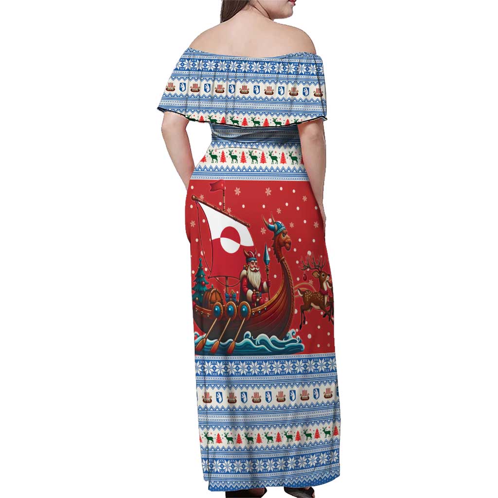 Greenland Viking Santa Christmas Family Matching Off Shoulder Maxi Dress and Hawaiian Shirt Funny Reindeer Norse Xmas - Wonder Print Shop