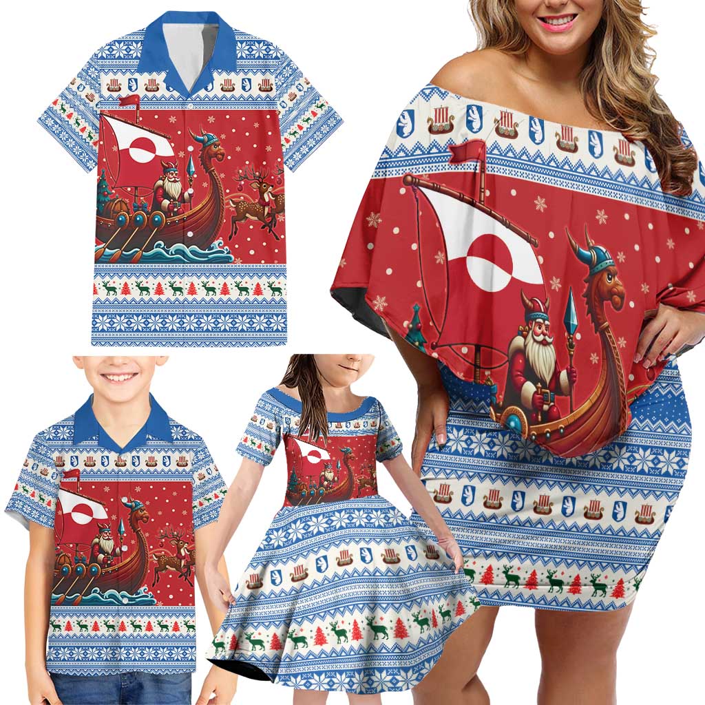 Greenland Viking Santa Christmas Family Matching Off Shoulder Short Dress and Hawaiian Shirt Funny Reindeer Norse Xmas - Wonder Print Shop