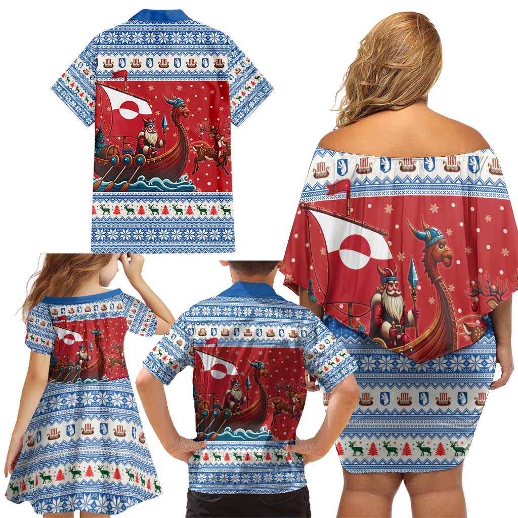 Greenland Viking Santa Christmas Family Matching Off Shoulder Short Dress and Hawaiian Shirt Funny Reindeer Norse Xmas - Wonder Print Shop
