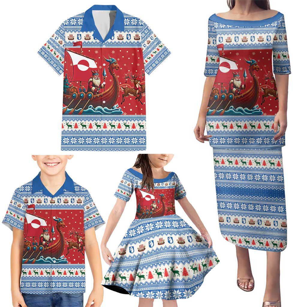 Greenland Viking Santa Christmas Family Matching Puletasi and Hawaiian Shirt Funny Reindeer Norse Xmas - Wonder Print Shop