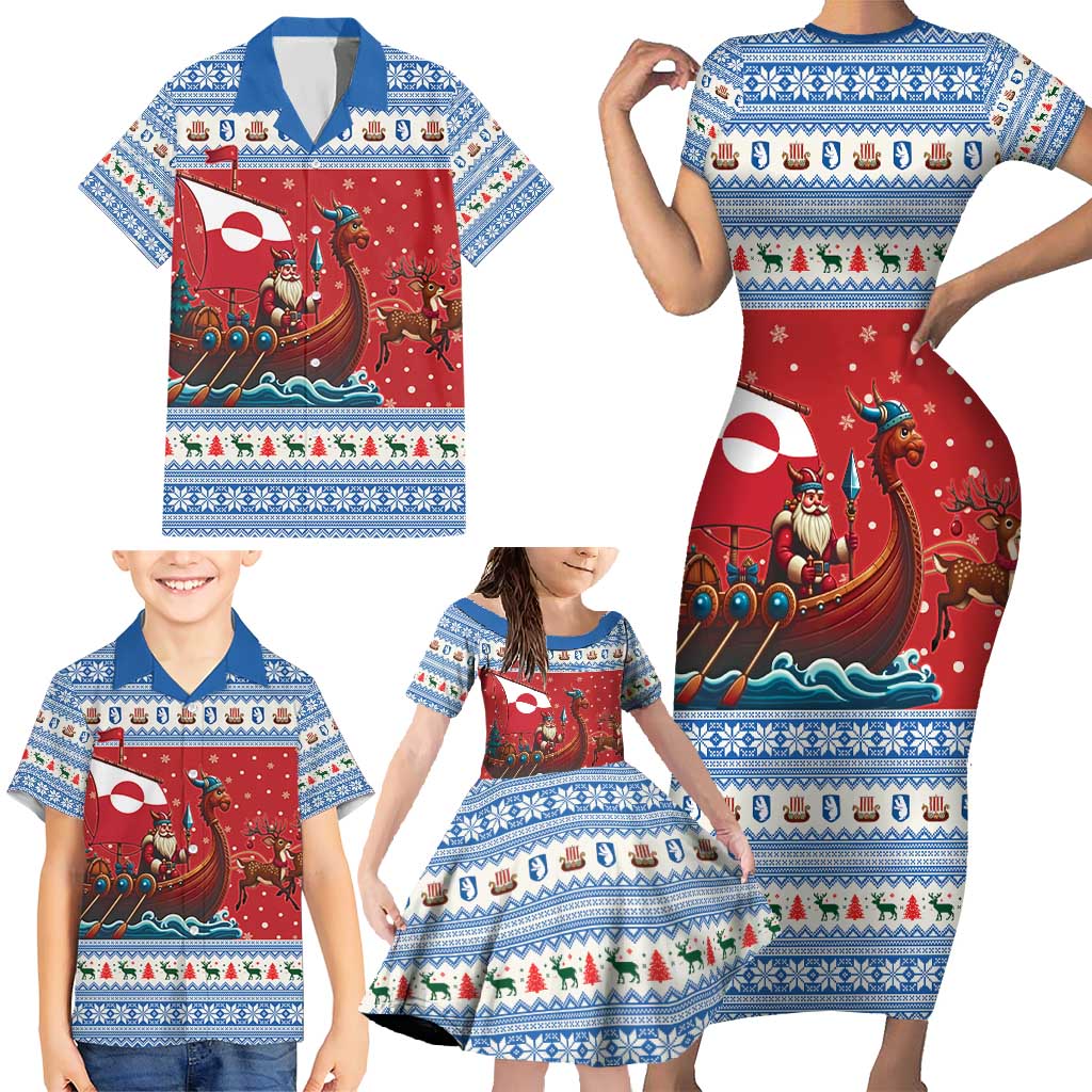 Greenland Viking Santa Christmas Family Matching Short Sleeve Bodycon Dress and Hawaiian Shirt Funny Reindeer Norse Xmas - Wonder Print Shop