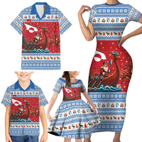 Greenland Viking Santa Christmas Family Matching Short Sleeve Bodycon Dress and Hawaiian Shirt Funny Reindeer Norse Xmas - Wonder Print Shop