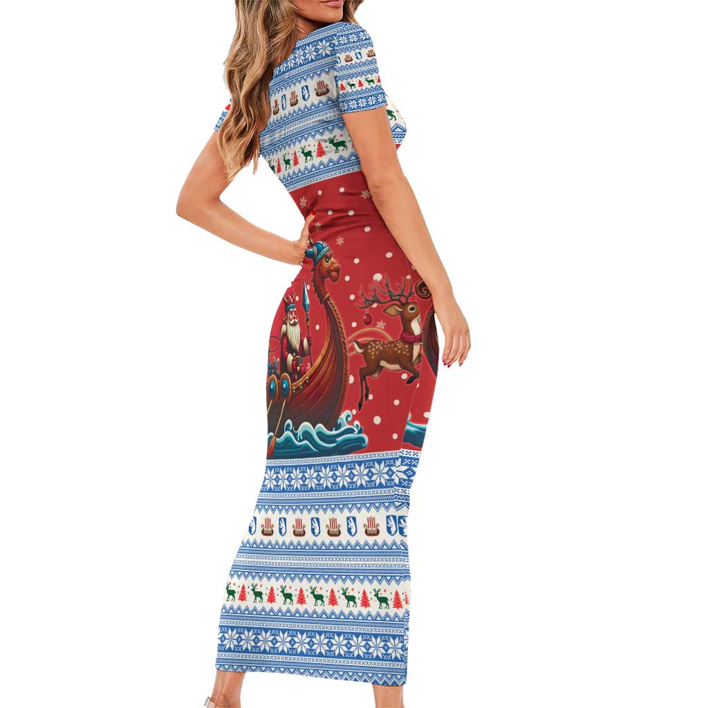Greenland Viking Santa Christmas Family Matching Short Sleeve Bodycon Dress and Hawaiian Shirt Funny Reindeer Norse Xmas - Wonder Print Shop