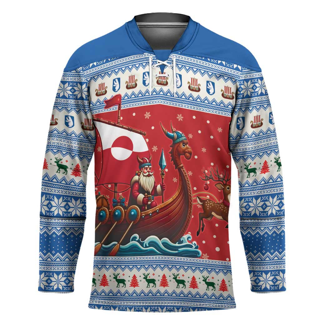 Greenland Viking Santa Christmas Hockey Jersey Funny Reindeer Norse Xmas - Wonder Print Shop