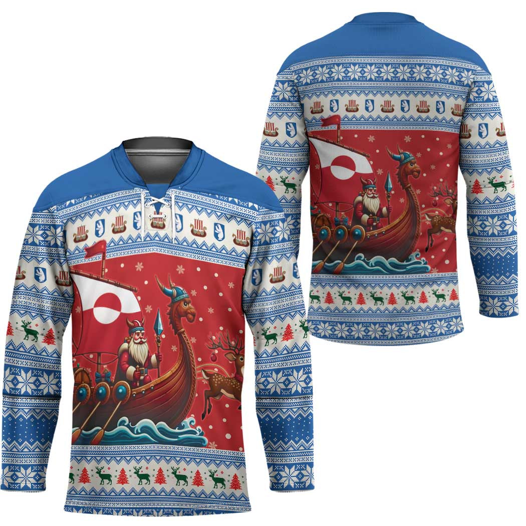 Greenland Viking Santa Christmas Hockey Jersey Funny Reindeer Norse Xmas - Wonder Print Shop