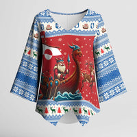 Greenland Viking Santa Christmas Kimono Sleeve Blouse Funny Reindeer Norse Xmas - Wonder Print Shop