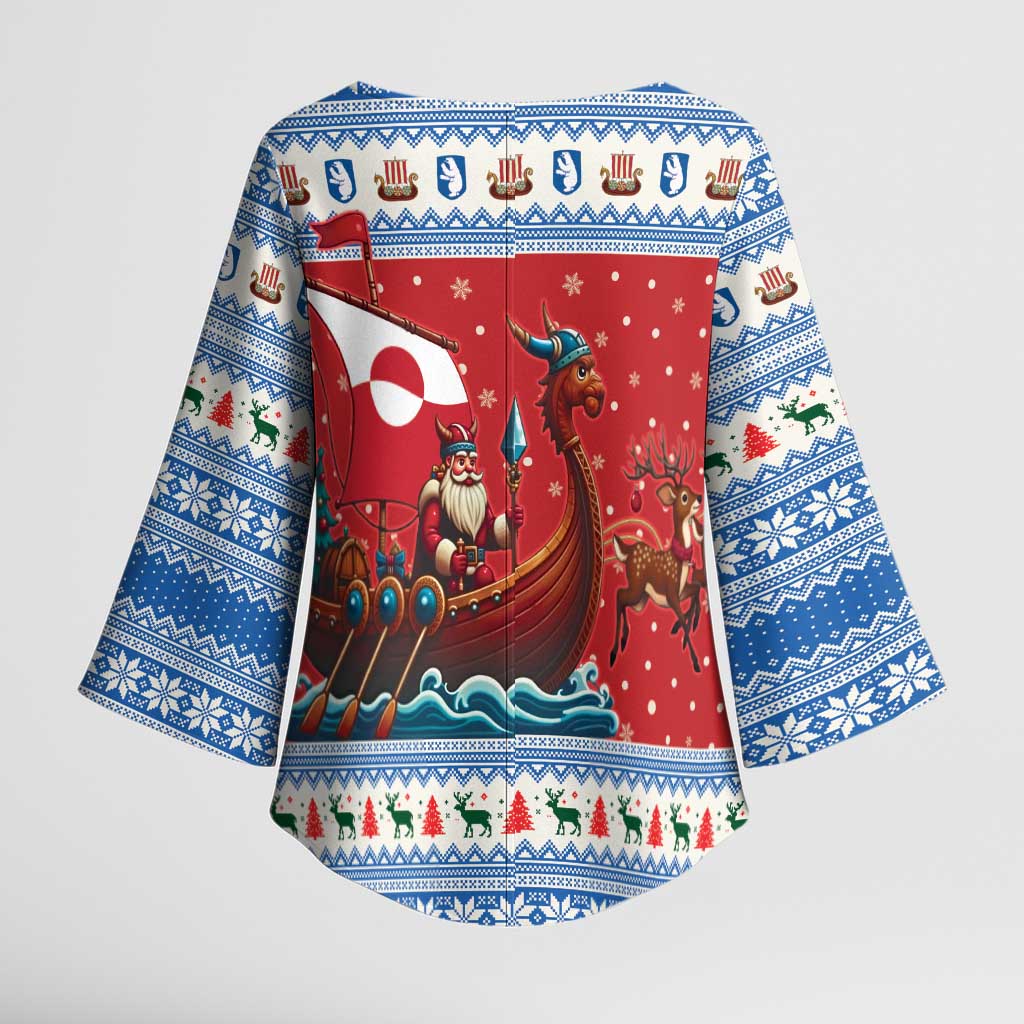 Greenland Viking Santa Christmas Kimono Sleeve Blouse Funny Reindeer Norse Xmas - Wonder Print Shop