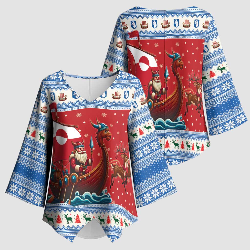 Greenland Viking Santa Christmas Kimono Sleeve Blouse Funny Reindeer Norse Xmas - Wonder Print Shop