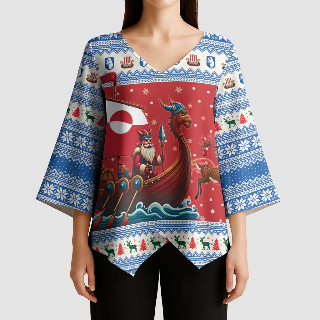 Greenland Viking Santa Christmas Kimono Sleeve Blouse Funny Reindeer Norse Xmas - Wonder Print Shop