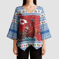 Greenland Viking Santa Christmas Kimono Sleeve Blouse Funny Reindeer Norse Xmas - Wonder Print Shop