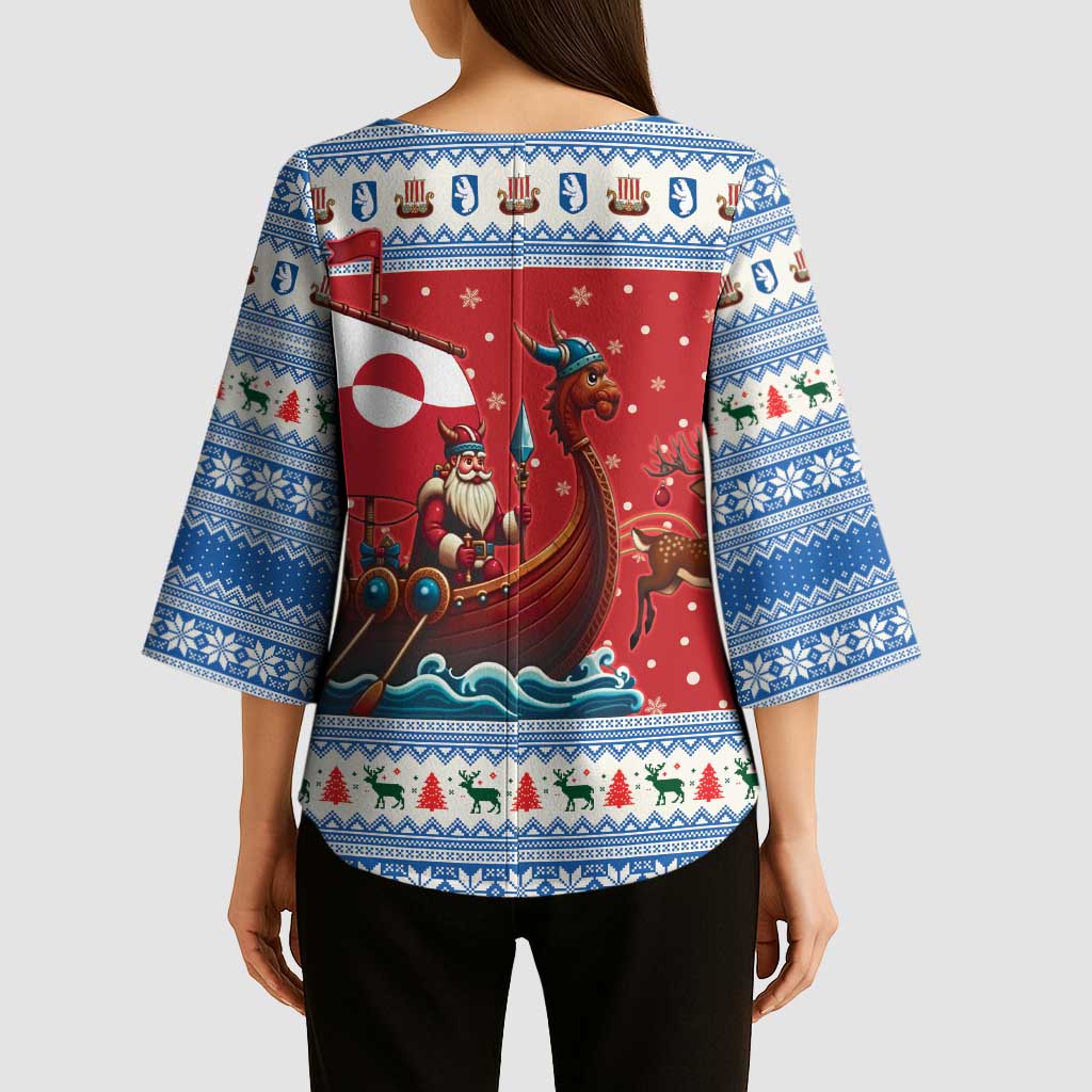Greenland Viking Santa Christmas Kimono Sleeve Blouse Funny Reindeer Norse Xmas - Wonder Print Shop
