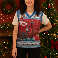 Greenland Viking Santa Christmas Knitted V-Neck Vest Funny Reindeer Norse Xmas - Wonder Print Shop