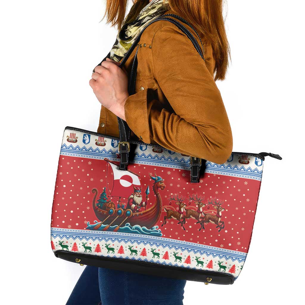 Greenland Viking Santa Christmas Leather Tote Bag Funny Reindeer Norse Xmas - Wonder Print Shop