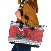Greenland Viking Santa Christmas Leather Tote Bag Funny Reindeer Norse Xmas - Wonder Print Shop