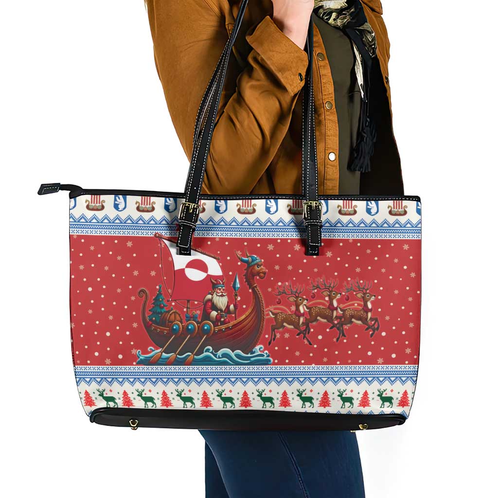 Greenland Viking Santa Christmas Leather Tote Bag Funny Reindeer Norse Xmas - Wonder Print Shop