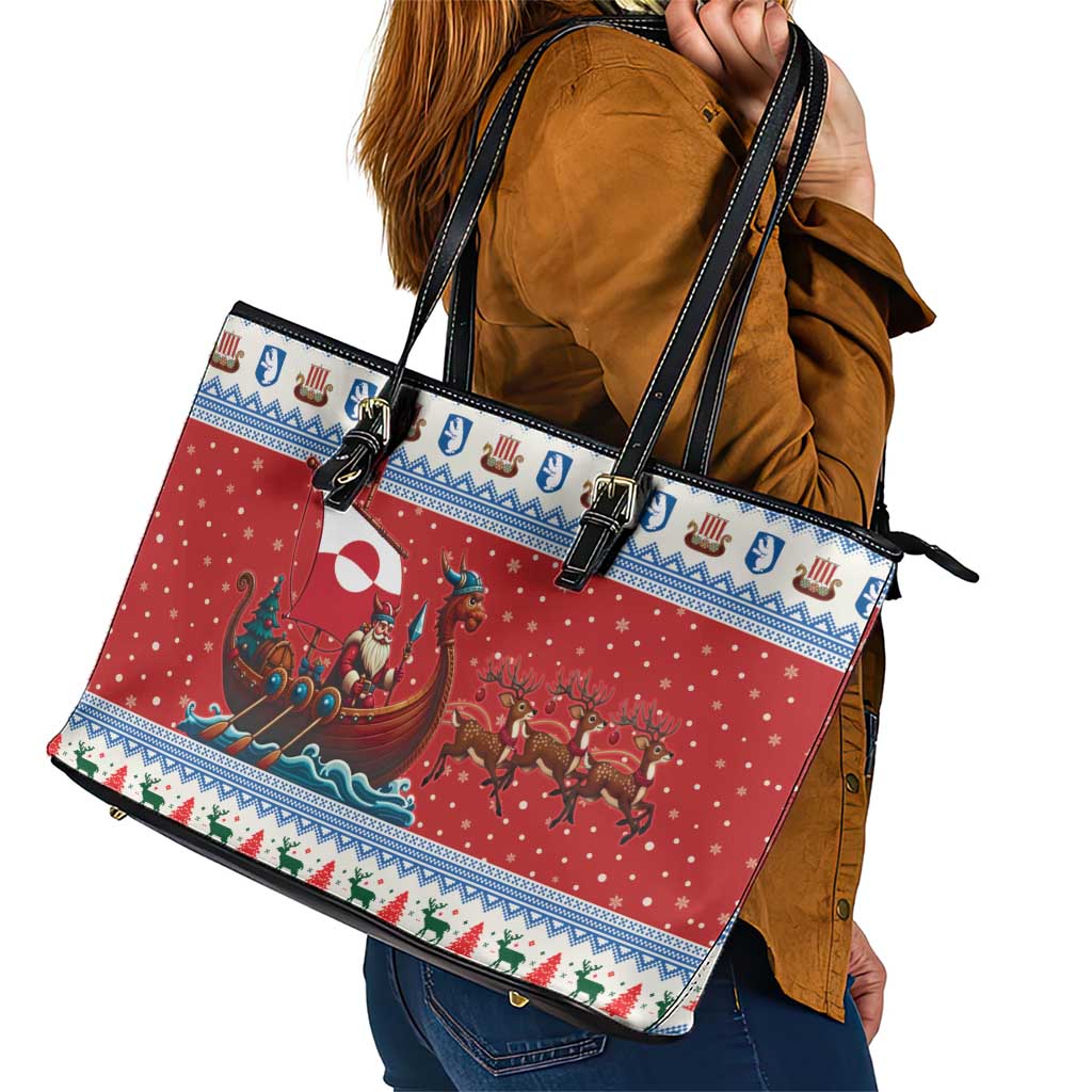 Greenland Viking Santa Christmas Leather Tote Bag Funny Reindeer Norse Xmas - Wonder Print Shop