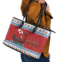 Greenland Viking Santa Christmas Leather Tote Bag Funny Reindeer Norse Xmas - Wonder Print Shop