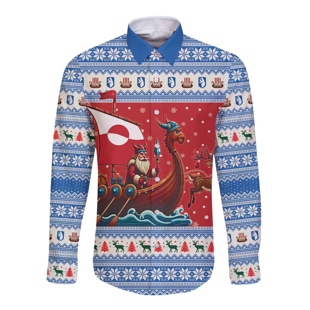 Greenland Viking Santa Christmas Long Sleeve Button Shirt Funny Reindeer Norse Xmas Greenland Viking Santa Christmas Long Sleeve Button Shirt Funny Reindeer Norse Xmas