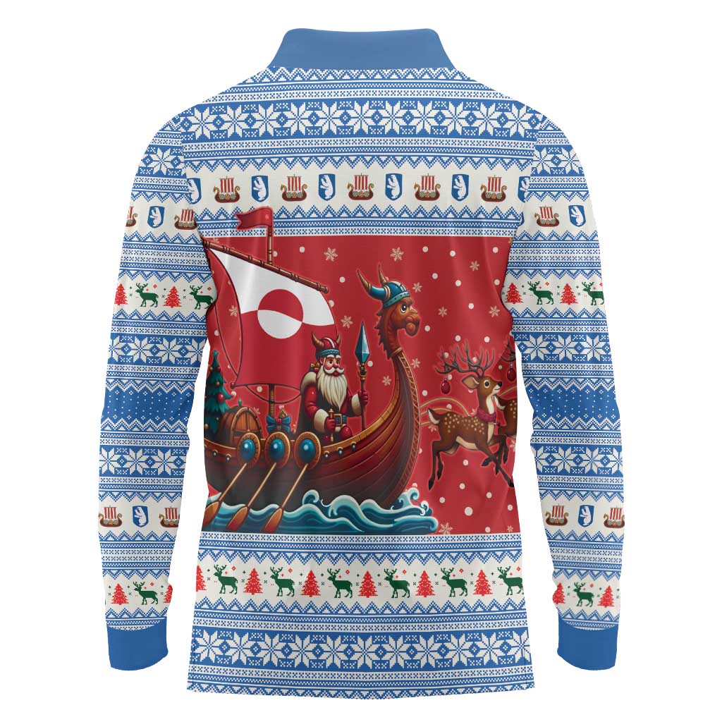 Greenland Viking Santa Christmas Long Sleeve Polo Shirt Funny Reindeer Norse Xmas - Wonder Print Shop