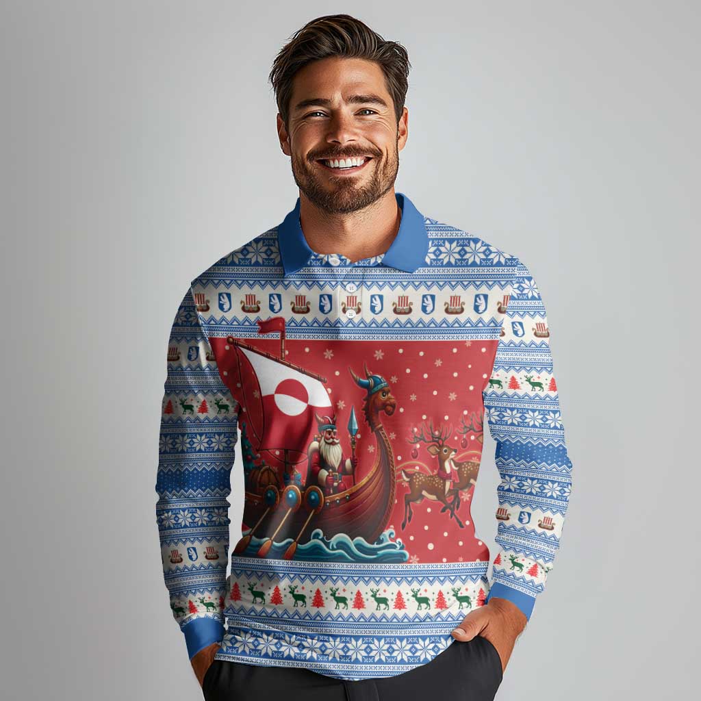 Greenland Viking Santa Christmas Long Sleeve Polo Shirt Funny Reindeer Norse Xmas - Wonder Print Shop