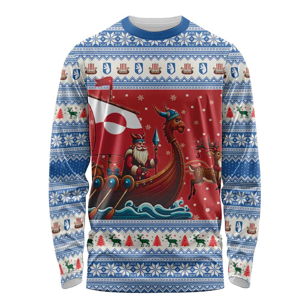 Greenland Viking Santa Christmas Long Sleeve Shirt Funny Reindeer Norse Xmas - Wonder Print Shop