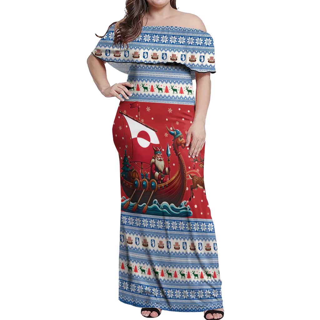 Greenland Viking Santa Christmas Off Shoulder Maxi Dress Funny Reindeer Norse Xmas - Wonder Print Shop