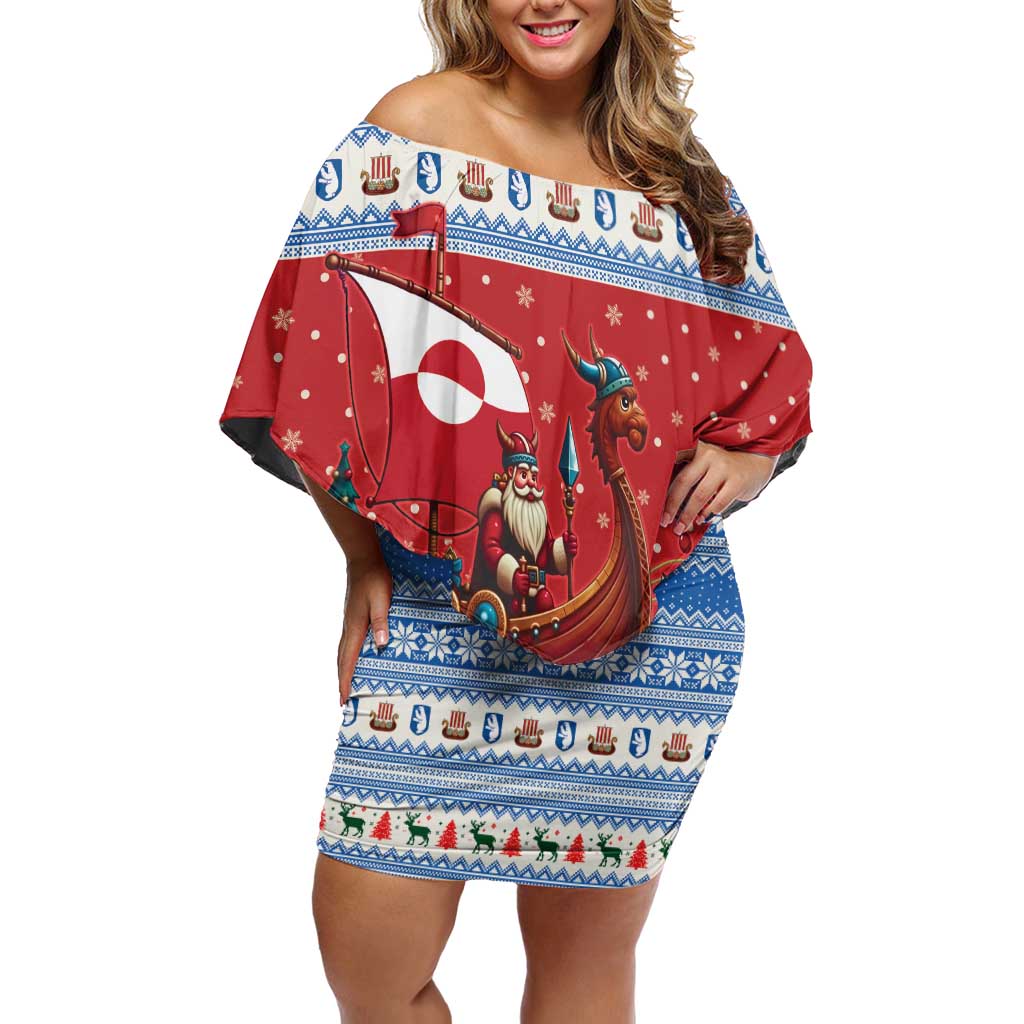 Greenland Viking Santa Christmas Off Shoulder Short Dress Funny Reindeer Norse Xmas - Wonder Print Shop