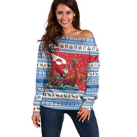 Greenland Viking Santa Christmas Off Shoulder Sweater Funny Reindeer Norse Xmas - Wonder Print Shop