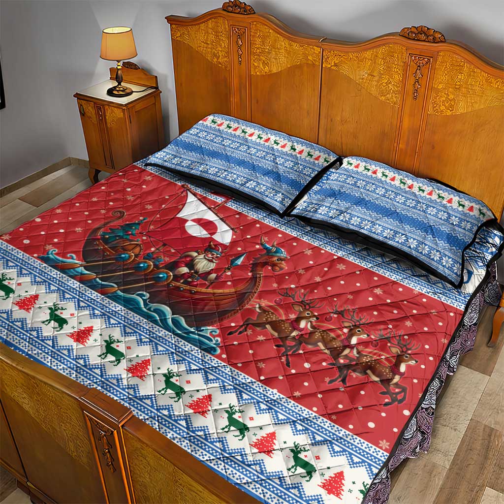Greenland Viking Santa Christmas Quilt Bed Set Funny Reindeer Norse Xmas - Wonder Print Shop