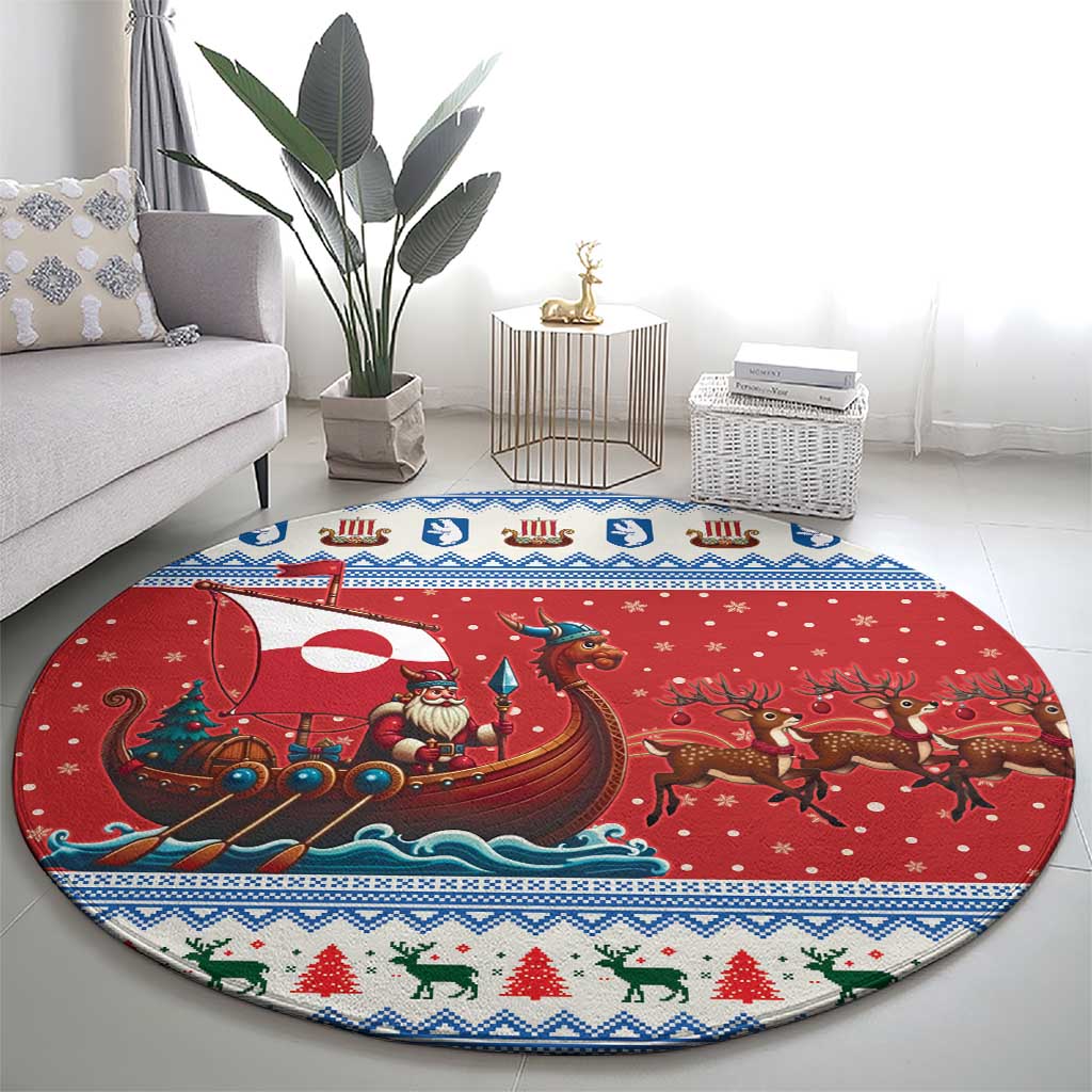 Greenland Viking Santa Christmas Round Carpet Funny Reindeer Norse Xmas - Wonder Print Shop
