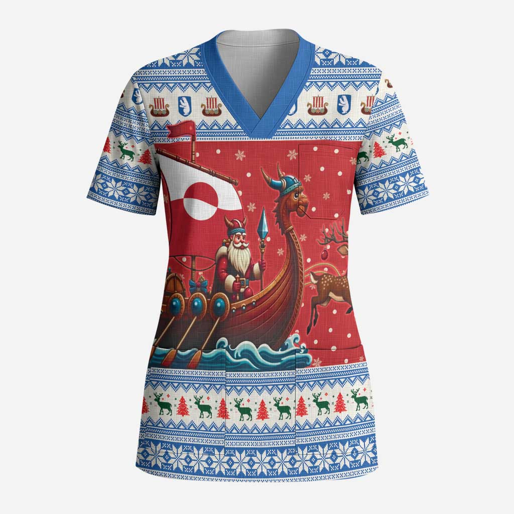 Greenland Viking Santa Christmas Scrub Top Funny Reindeer Norse Xmas - Wonder Print Shop