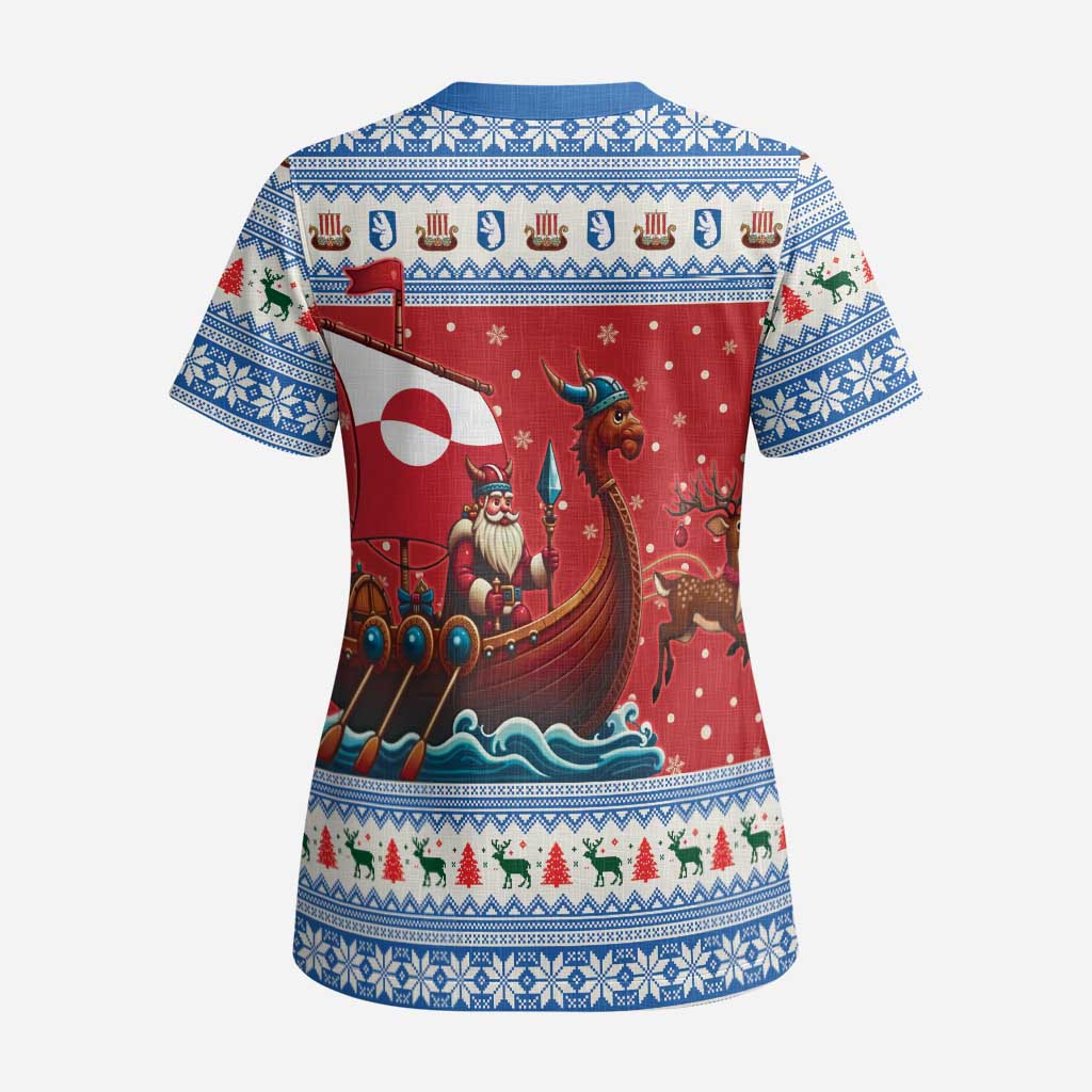 Greenland Viking Santa Christmas Scrub Top Funny Reindeer Norse Xmas - Wonder Print Shop
