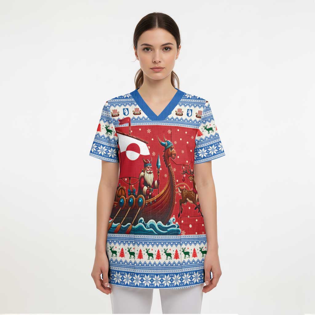Greenland Viking Santa Christmas Scrub Top Funny Reindeer Norse Xmas - Wonder Print Shop