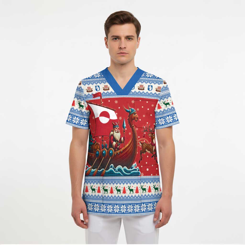 Greenland Viking Santa Christmas Scrub Top Funny Reindeer Norse Xmas - Wonder Print Shop