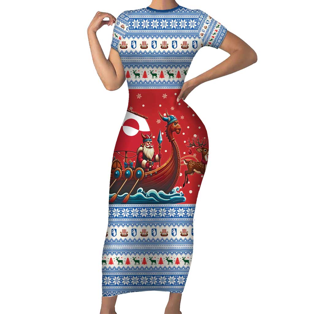 Greenland Viking Santa Christmas Short Sleeve Bodycon Dress Funny Reindeer Norse Xmas - Wonder Print Shop
