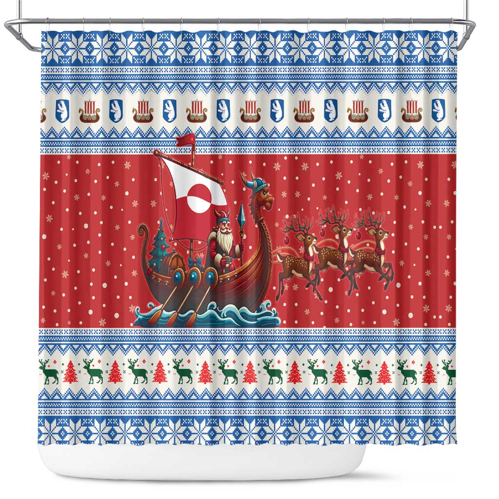 Greenland Viking Santa Christmas Shower Curtain Funny Reindeer Norse Xmas - Wonder Print Shop