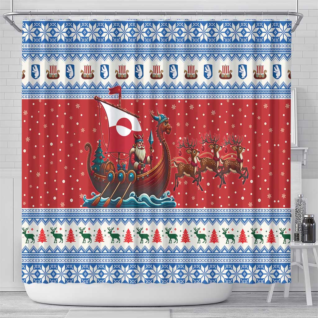 Greenland Viking Santa Christmas Shower Curtain Funny Reindeer Norse Xmas - Wonder Print Shop