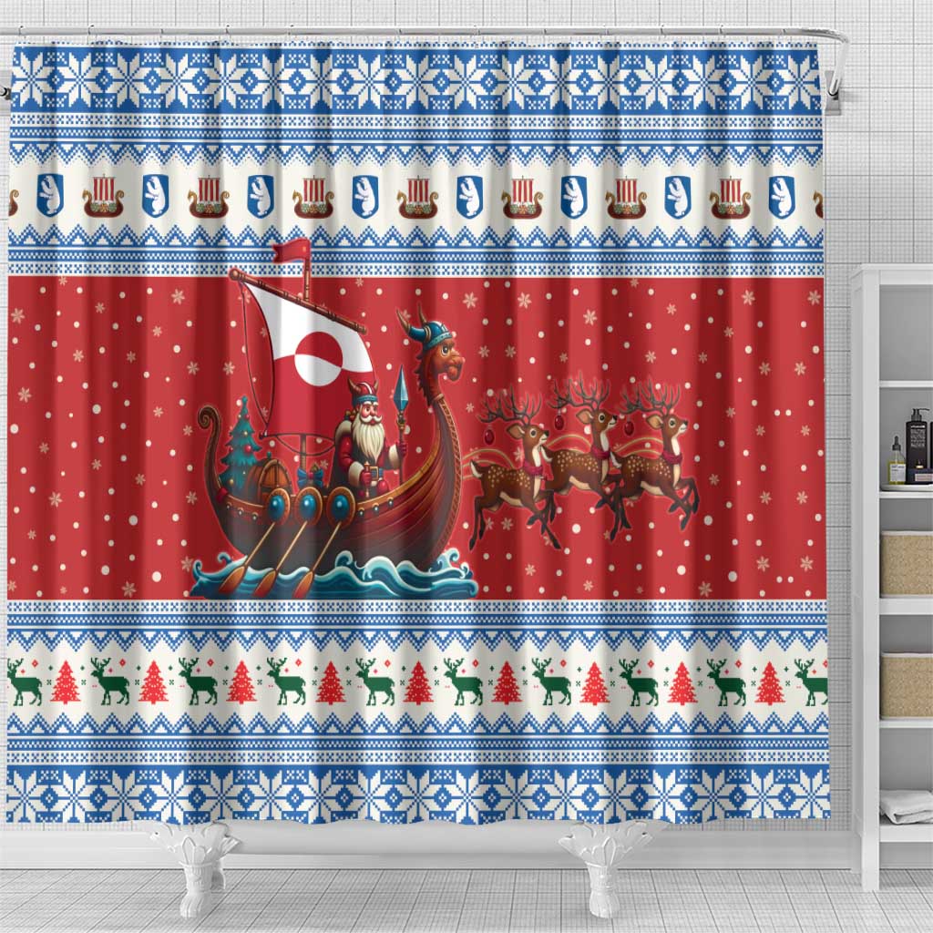 Greenland Viking Santa Christmas Shower Curtain Funny Reindeer Norse Xmas - Wonder Print Shop