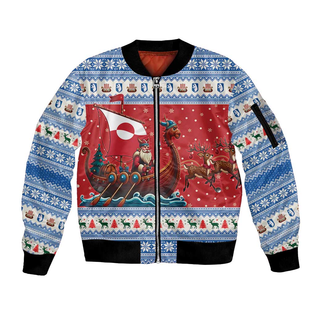 Greenland Viking Santa Christmas Sleeve Zip Bomber Jacket Funny Reindeer Norse Xmas - Wonder Print Shop