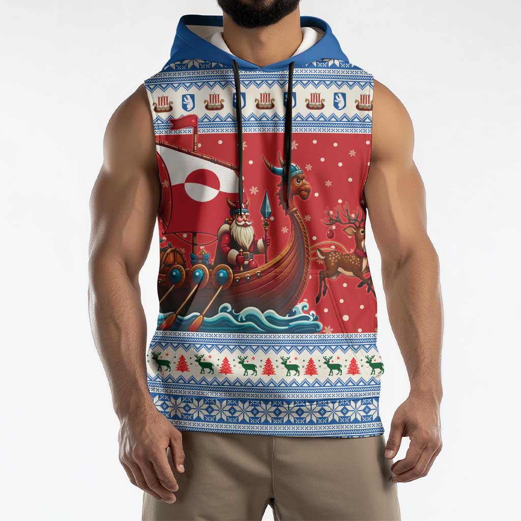 Greenland Viking Santa Christmas Sleeveless Hoodie Funny Reindeer Norse Xmas - Wonder Print Shop