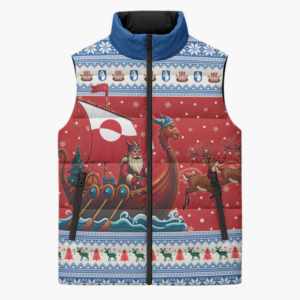 Greenland Viking Santa Christmas Sleeveless Puffer Jacket Funny Reindeer Norse Xmas - Wonder Print Shop