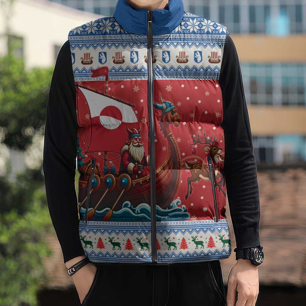 Greenland Viking Santa Christmas Sleeveless Puffer Jacket Funny Reindeer Norse Xmas - Wonder Print Shop