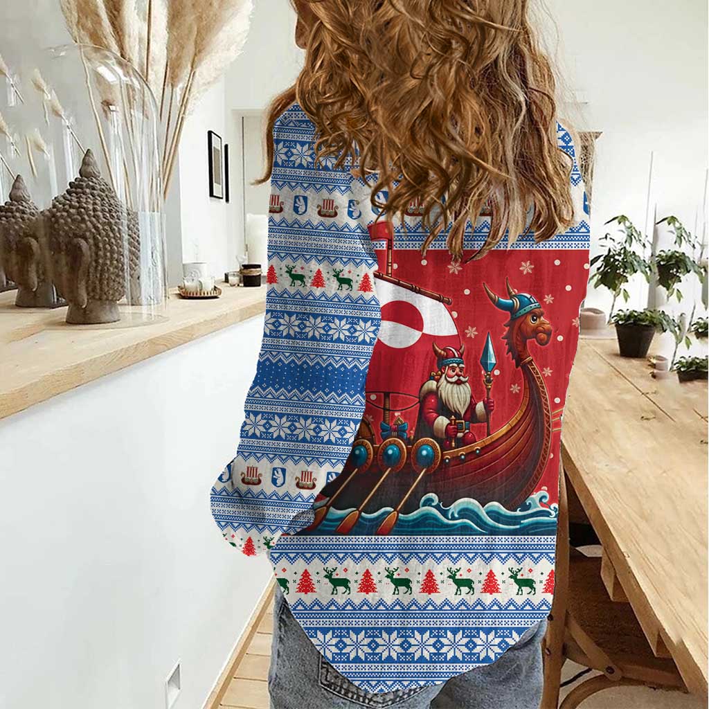 Greenland Viking Santa Christmas Women Casual Shirt Funny Reindeer Norse Xmas - Wonder Print Shop