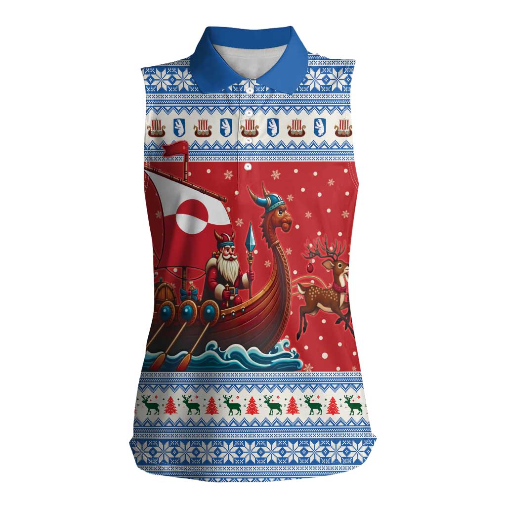 Greenland Viking Santa Christmas Women Sleeveless Polo Shirt Funny Reindeer Norse Xmas - Wonder Print Shop